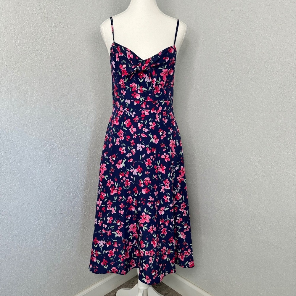 NWOT Eliza J navy pink Floral Sundress with Bow Front‎ women's size 6
